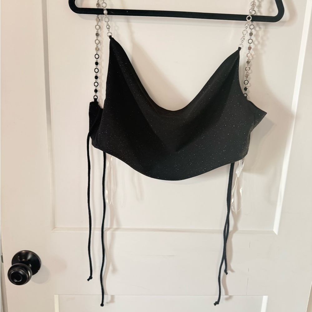 Elegant Black Women's Top with Chain Straps